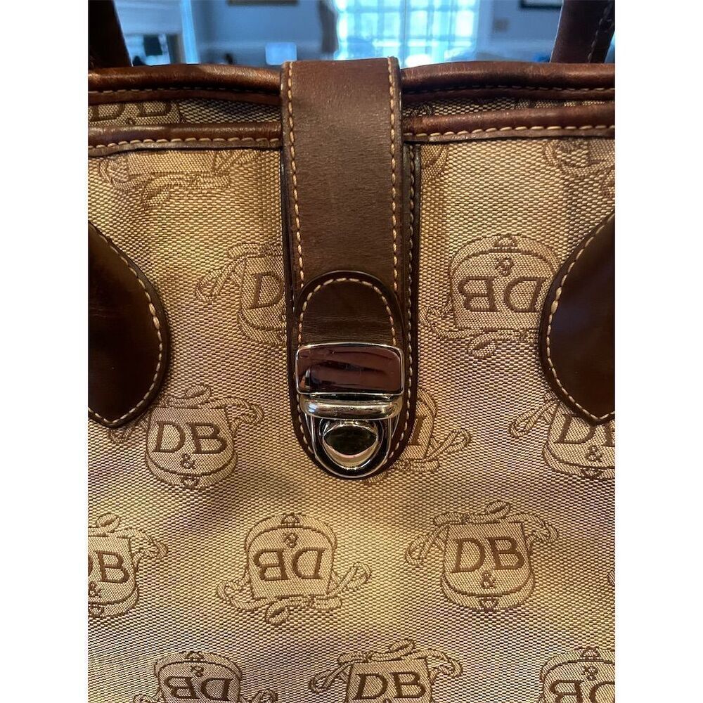 Vintage Dooney & Bourke Large Brown Monogram Satchel Tote Bag - Picture 2 of 11